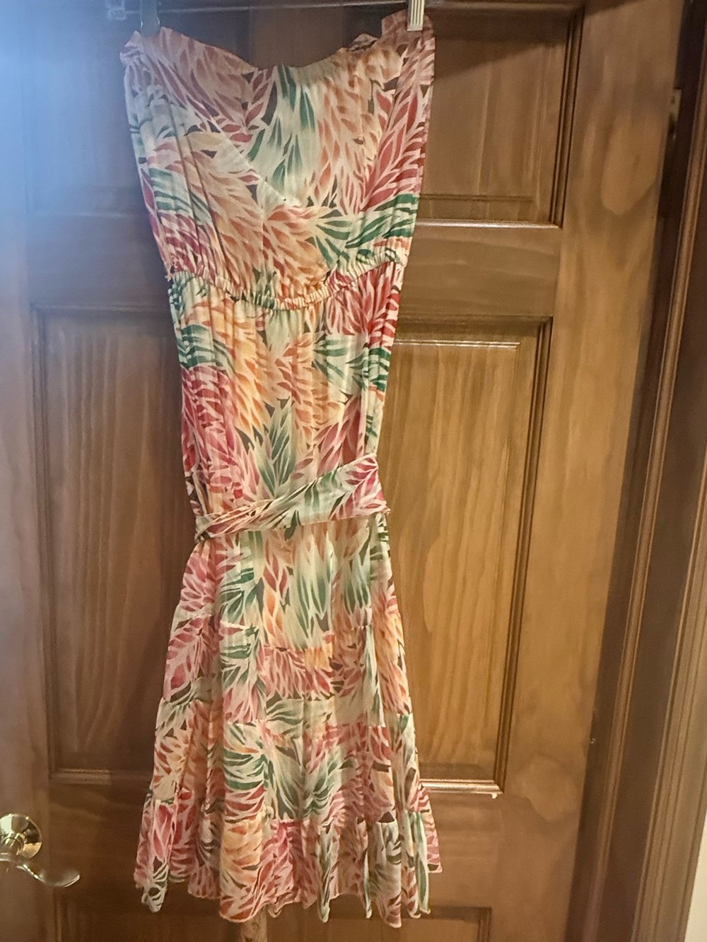 Diane Von Furstenberg Strapless Floral Dress in Pink, Green and Peach
